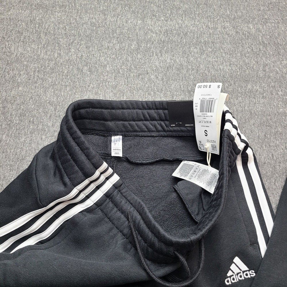 Adidas Essentials 3-Stripes Fleece Pants Womens S Black NEW HZ5753 Slim Fit - Picture 10 of 10